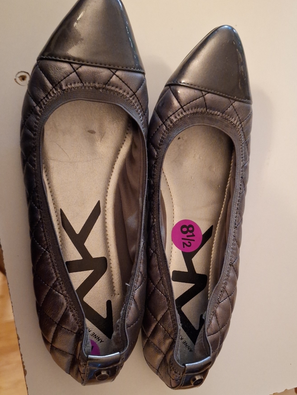 Anne Klein Metallic Gray Quilted Pointed Toe Ballet Flats